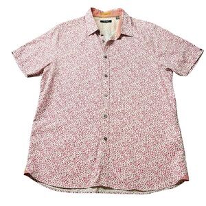 TED BAKER MEN’S SHORT SLEEVE BUTTON DOWN SHIRT ABSTRACT PATTERN PINK & WHITE